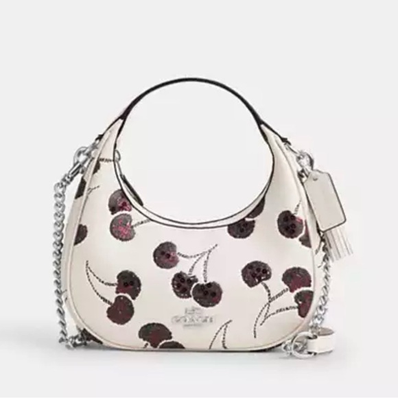 🍒Coach NWT Chalk Carmen Mini Crossbody /Sparkling Cherry Print & Silver Hardware - Picture 1 of 8